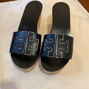 Tory Burch Ines Black Wedge Slides. 7 1/2 M